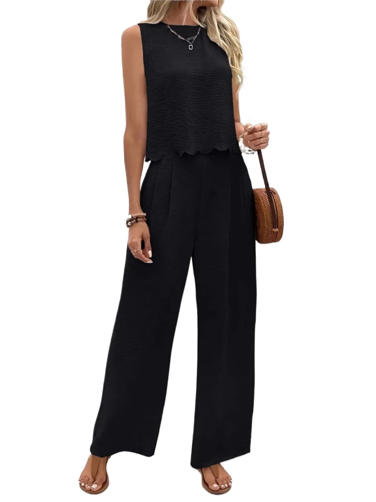 

Sleeveless Vest Pants Set For Summer Women's Fashion Sexy Back Cardigan Tie Up Casual Pants Two-piece Set New Style