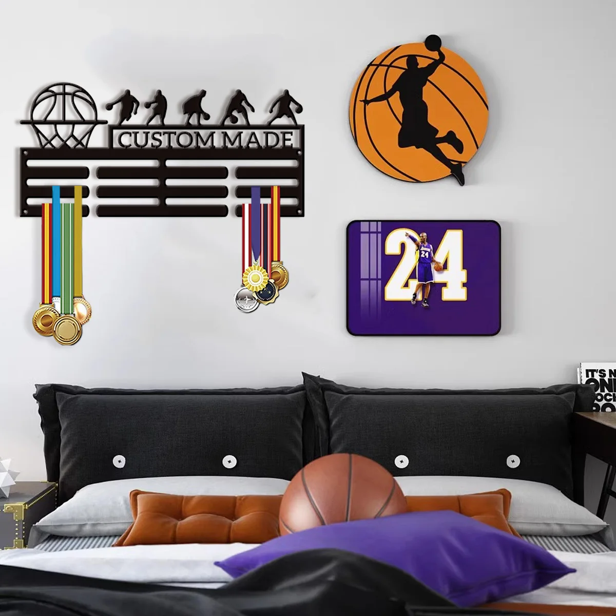 1pc Custom Play Basketball Metal Medal Holder,Sports Carnival Hang Metal Wall Art Suitable for Running Marathon Sports Record