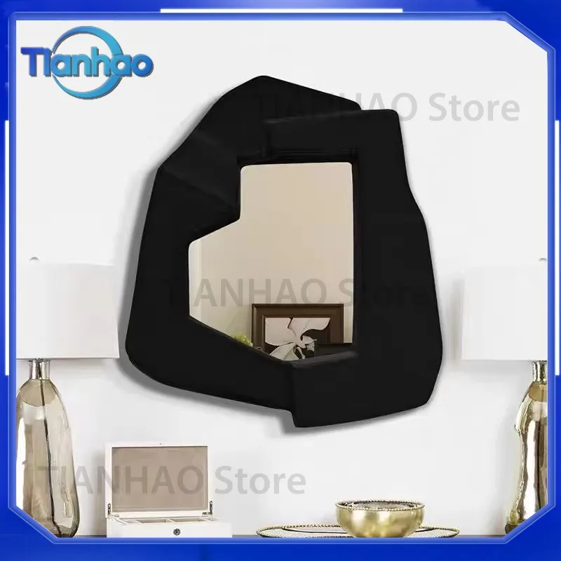Black Irregular Wall-Mounted Bathroom Makeup Mirror 65x70 cm for Vanity Art Light Luxury Decorative Mirror