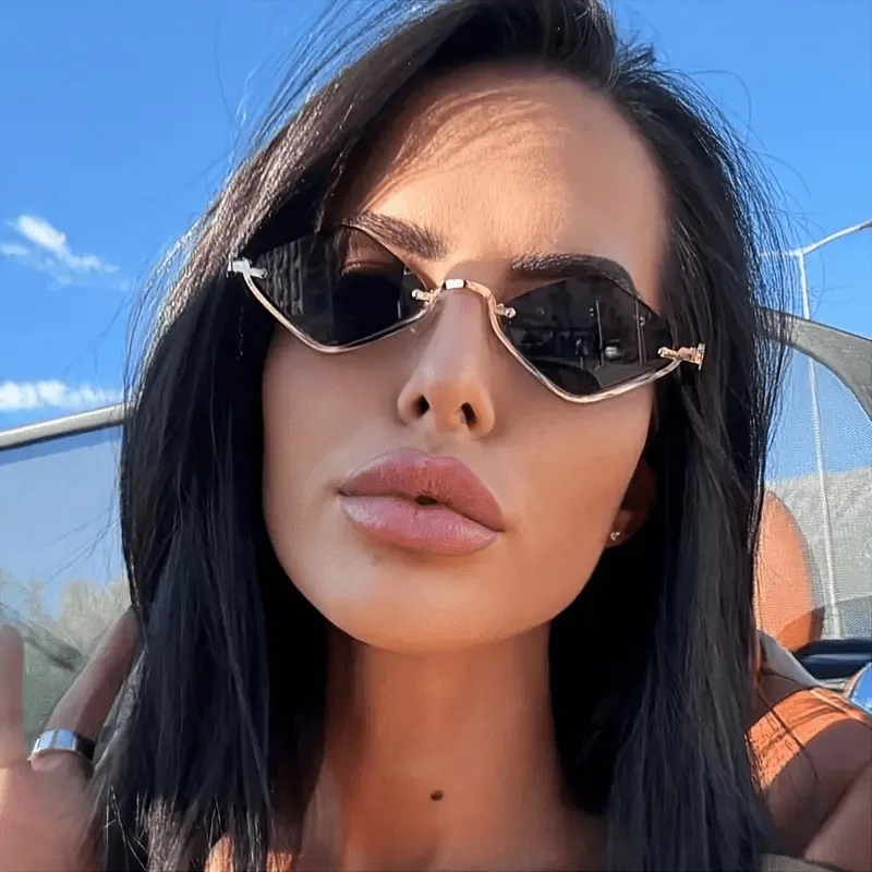 Metal Women's Minimalist Trendy Sunglasses Men's New Half Frame Diamond Shaped Sunglasses Small Frame Outdoor Sunglasses