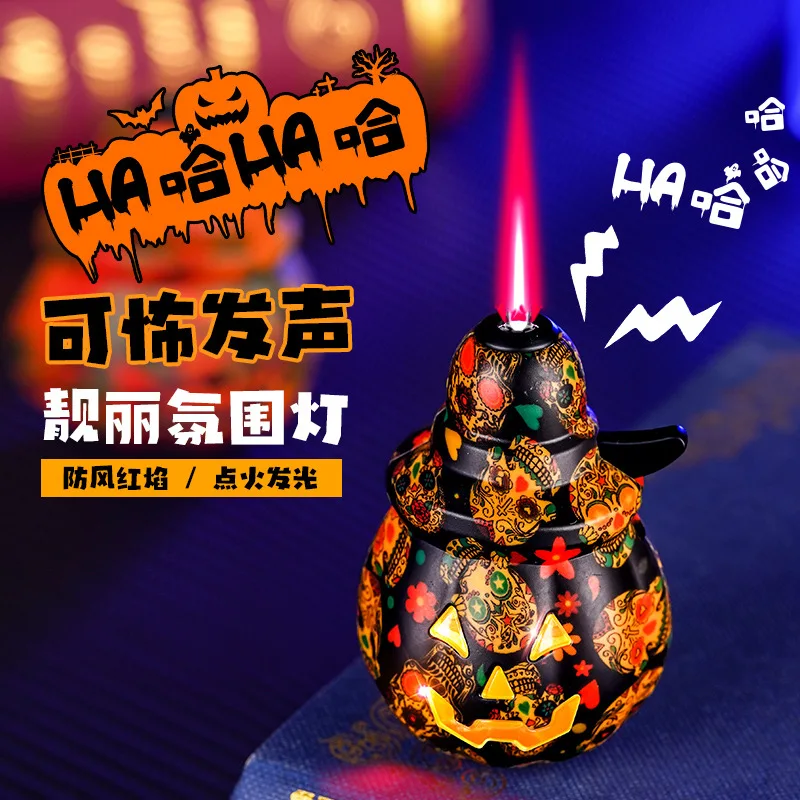 Funny Pumpkin Lantern Shaped Lighter Windproof Red Flame Ornament Lighter Fun To Play With Gift Cigarette Lighter Unique Gift