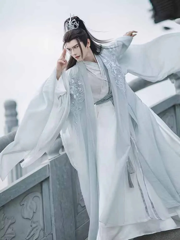

Large Size 3XL Chinese Hanfu Men Embroidered Gray Vintage Hanfu Suits Male Halloween Carnival Cosplay Costume Hanfu Plus Size
