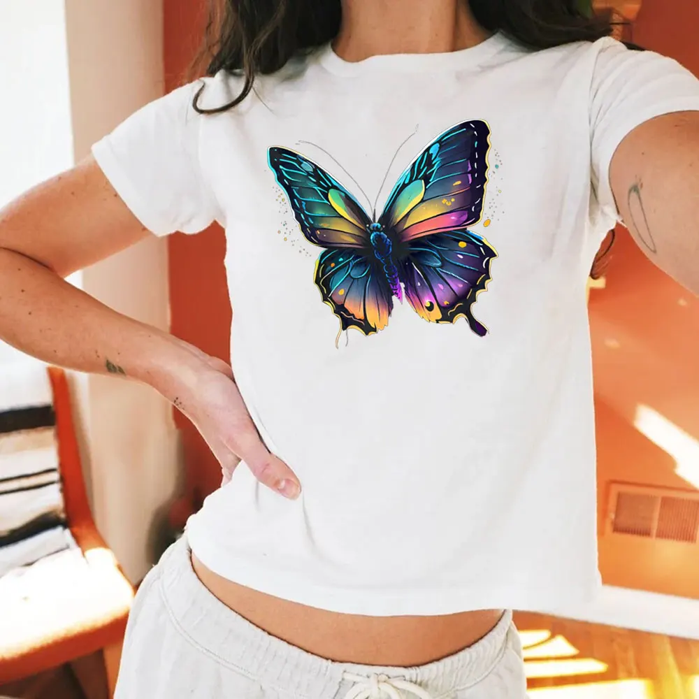 Fashion Butterfly T-shirt Watercolor Style for Both Men and Women Cotton Tees Pattern Heat Transfer Process Personalized Tops