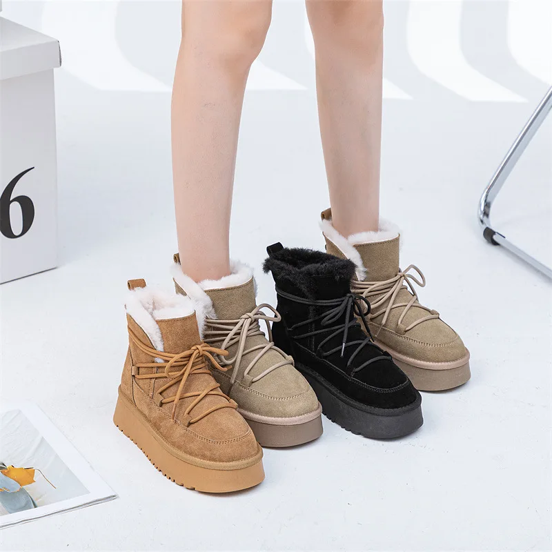 2024 New Arrival Genuine Leather Women Warm Fur Snow Boot 2024 New Thick Bottom Warm Winter Ankle Boots for Women image 6