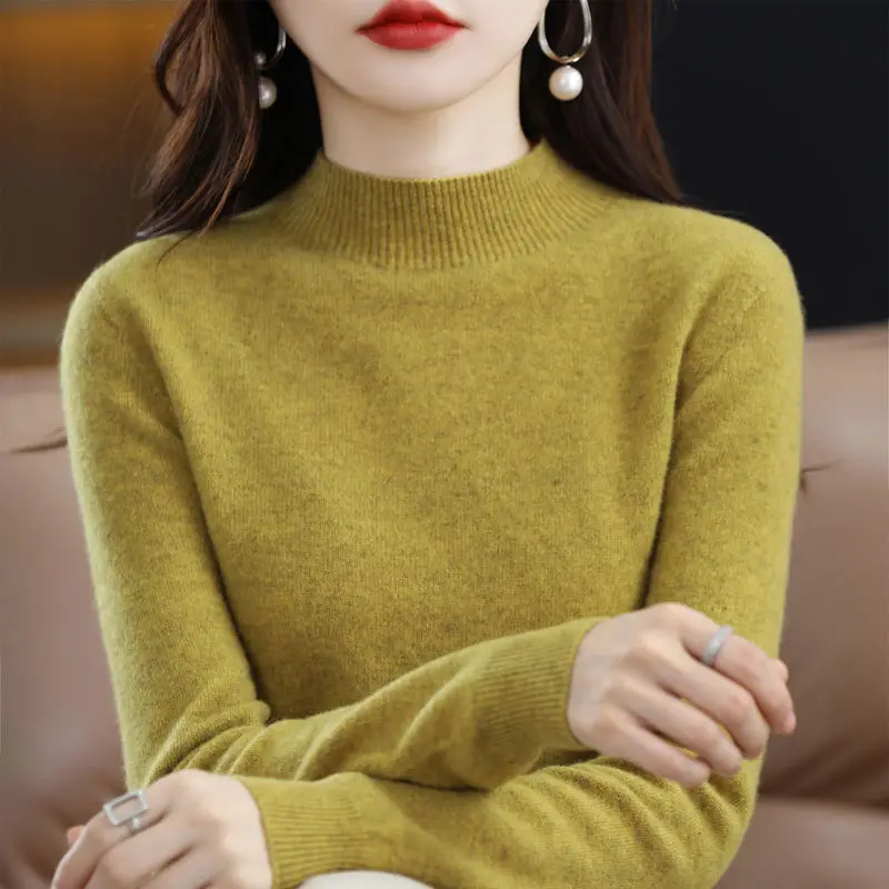 Autumn Winter Female Fashion Half High CCollar Knit Ladies Long Sleeved Pullover Sweater Women Versatile Large Size 4XL Knitwear