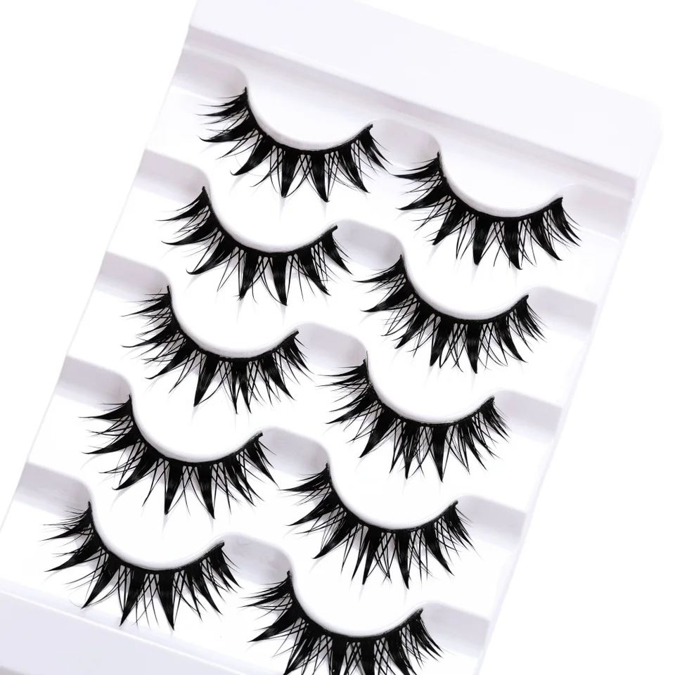 5 pares de pestañas estilo manga húmedas, cosplay tailandés, 12-18mm, apariencia gruesa con efecto húmedo, púas, ojos de muñeca 6