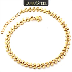 LUXUSTEEL Fashion Stainless Steel Anklets For Women Girls Boho Golden Color Leaf Arrow Ankle Bracelet Ocean Beach Foot Jewelry