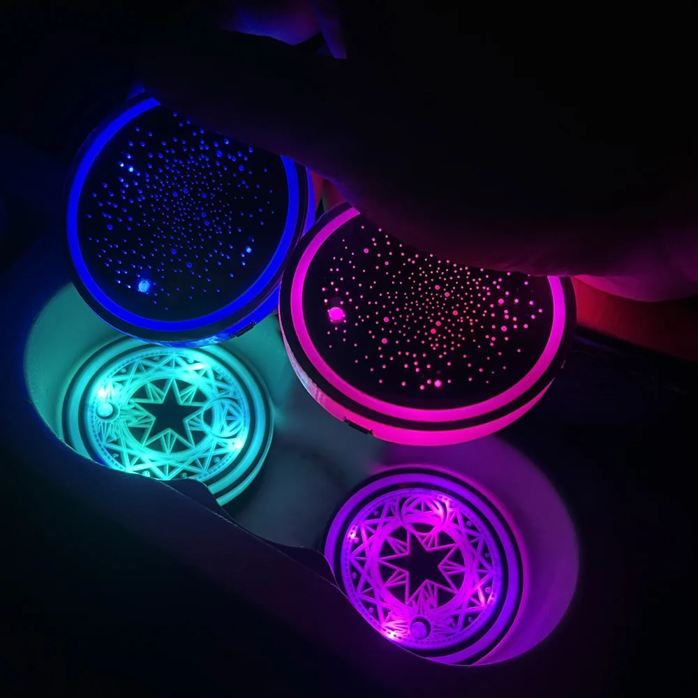 Car LED Atmosphere Light Styling 7 Colors Auto Luminous Water Cup Pad Bottle Coaster Pad Mats Auto Interior Decoration Light USB