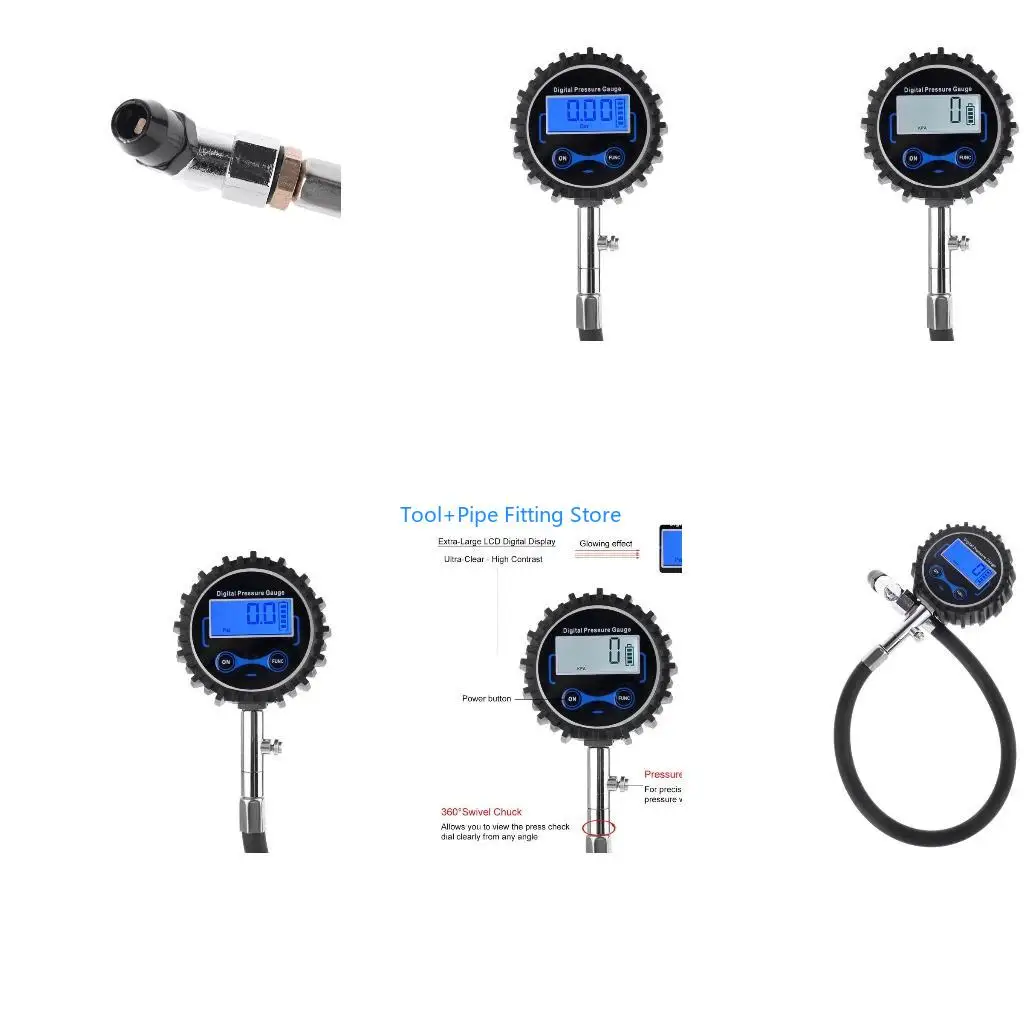 F92B Digital Tire Pressure Gauge 200 PSI Interchangeable Air Chuck for Cars Motorcycle Rv SUV Truck TPMS Bike Tyre Rubber