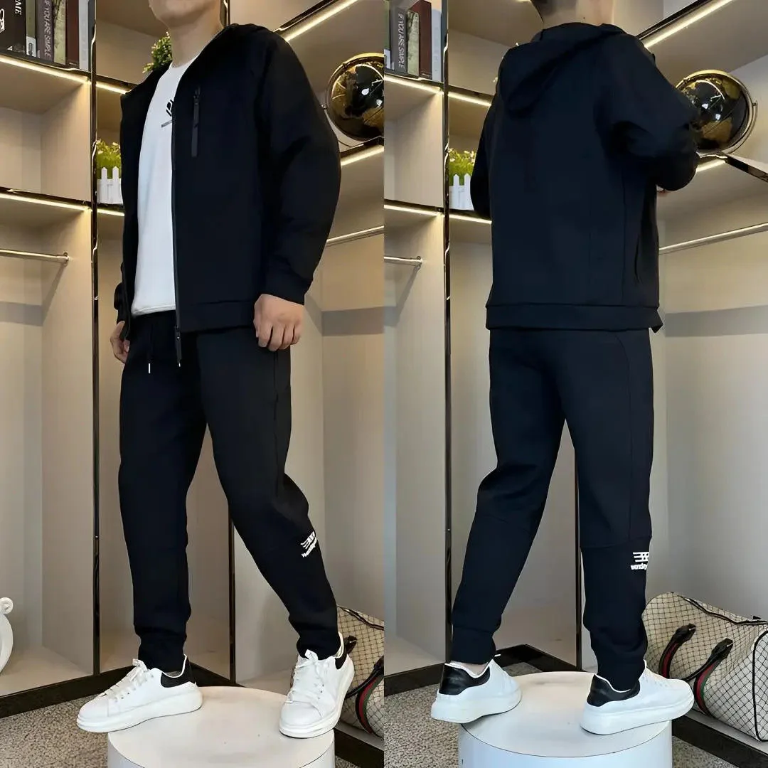 

Мужской спортивный костюм на осень 2025: модный повседневный комплект для бега с худи на молнии, молодежные длинные спортивные штаны и свитшот