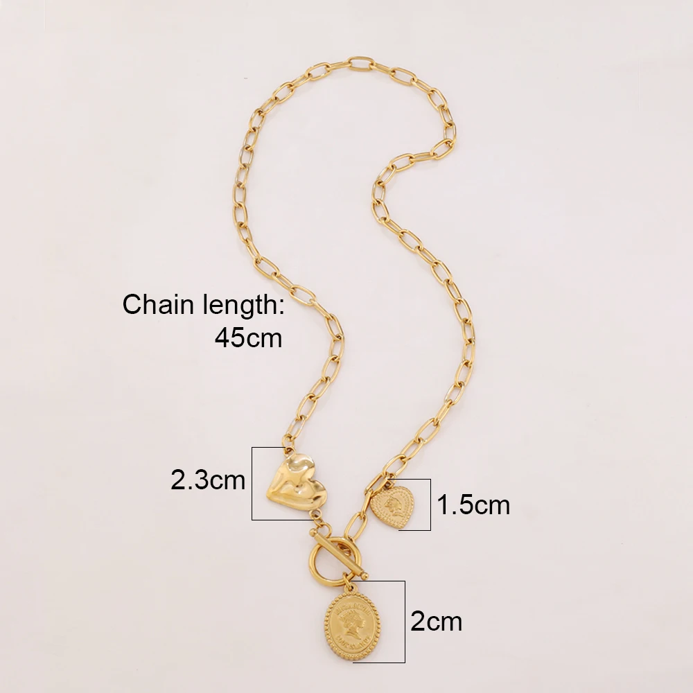 316L Stainless Steel Heart Butterfly Pendant Necklace For Women Toggle Clasp Cross Coin Paperclip Chain Necklaces Jewelry Gifts