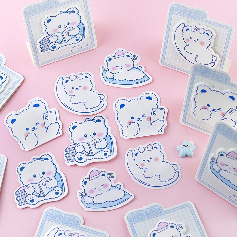 Cute white bear sticky notes recording life's healing small certain happiness desk white bear classmate notes to do stickers