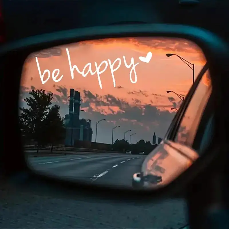 

2Pcs "Stay Happy" Vinyl Sticker Waterproof Self-Adhesive Decal for Motorcycle Helmet Car Rearview Mirror Decor
