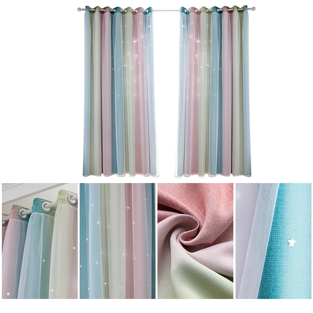 

2Pcs Full Curtains Thermal Insulation Window Shade Bedroom Living Room Polyester Window Shading Curtain Child Double Layer