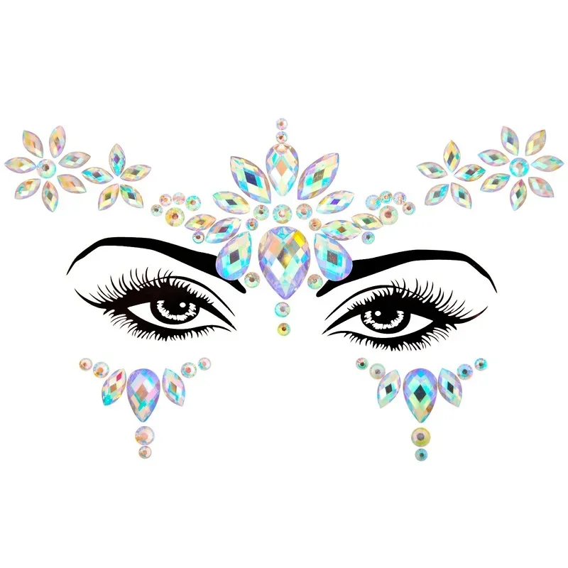 Glitter Face Tattoo Stickers Sexy 3D Fake Tattoos Rhinestones for Women Temporary Tattoos Party DIY Face Jewel Tattoo Makeup Art