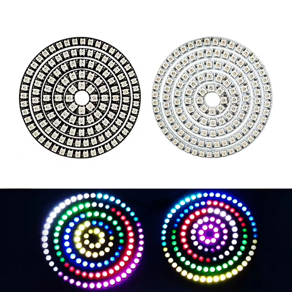 Bande Lumineuse LED Circulaire Adressable à 3 Broches, Technologie Ronde, 5050 Pixels RVB, WS2812 IC Intégré, DC5V WS2812B