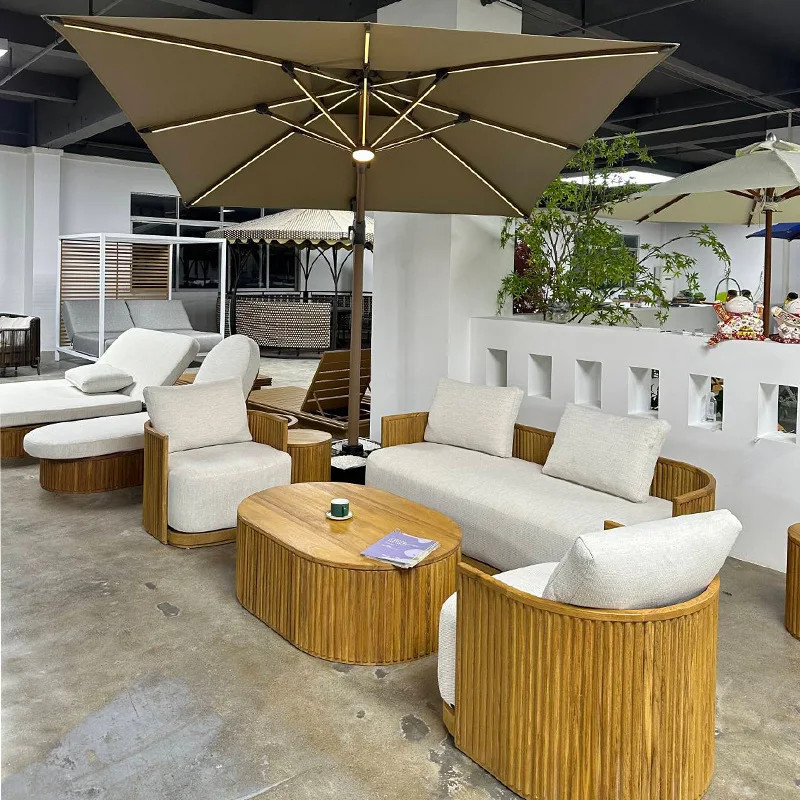 

Outdoor sofa hotel terrace garden solid wood furniture villa courtyard teak lazy sofa coffee table combination