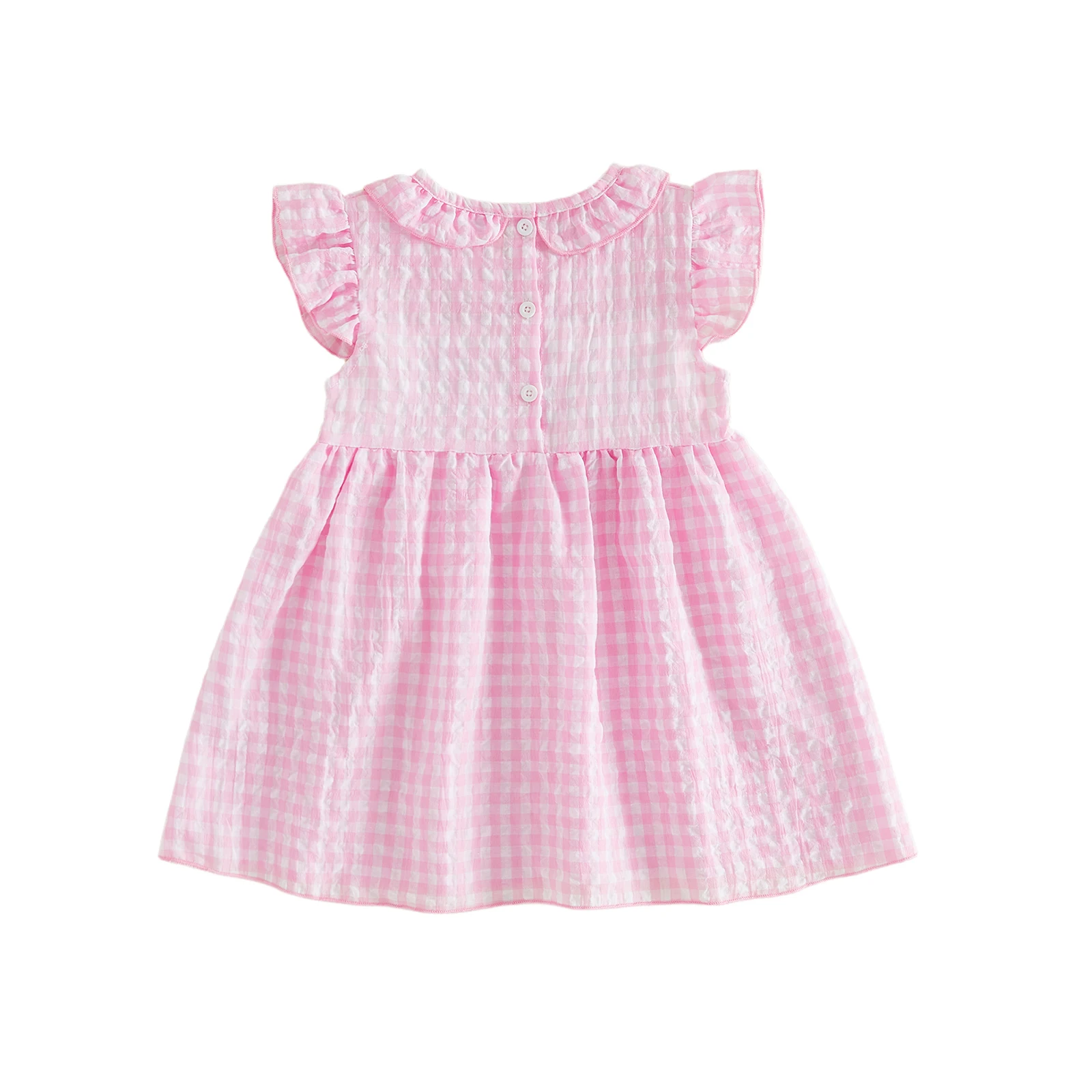 Girl Back to School Dresses with Bows Plaid Apple Book Pencil Embroidered Flutter Sleeve A-line Dress for Summer Spring