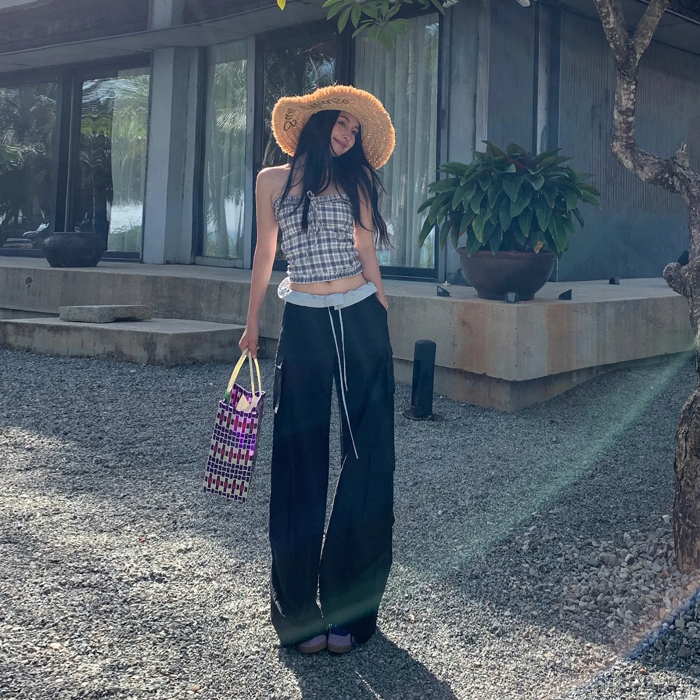 

Широкие брюки с закругленными шнурками на талии. Новые модные повседневные рабочие брюки с несколькими карманами для женщин на все времена года