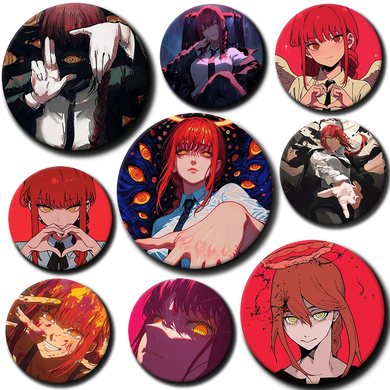 

58mm Cartoon Character Makima Button Pin Anime Role Makima Brooch Creative Badge for Backpack Clothes Decoration Gift