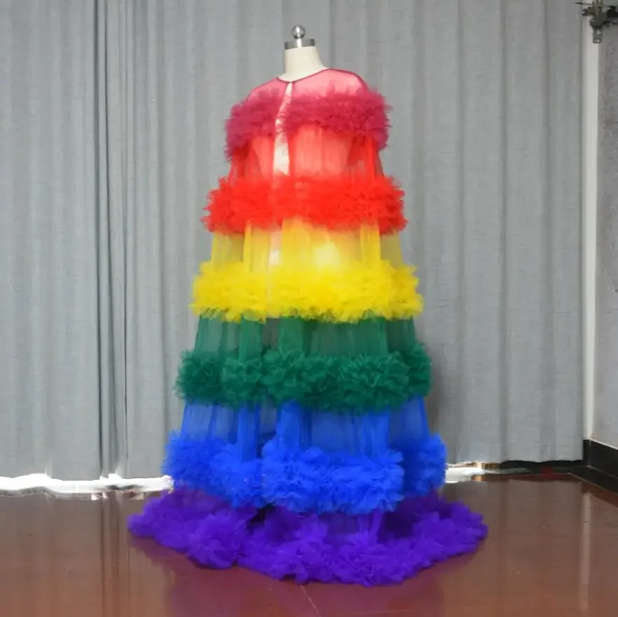 Colorful ruffled layered cape, makeup ball fashion stage, classmates graduation ceremony wedding, bride tulle cape custom color