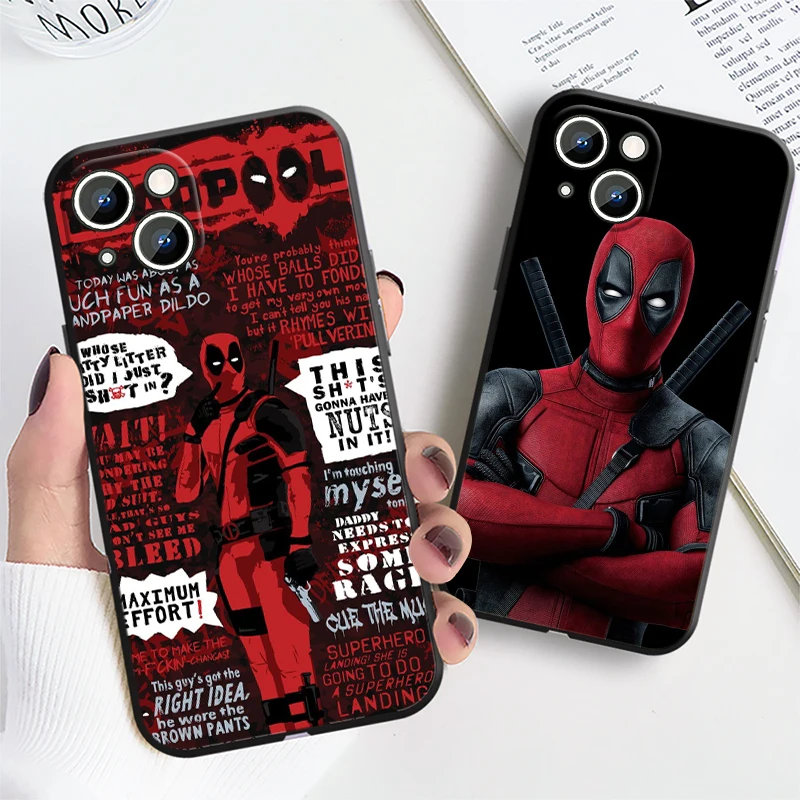 Marvel Deadpool Phone Case For Apple iPhone 14 13 12 11 Pro Max mini XS XR X 8 7 6S 6 Plus Black Soft Funda Back Coque Cover