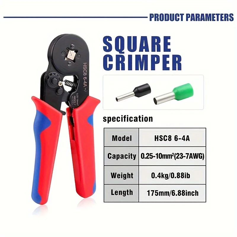 Crimper Plier HSC8 6-4  0.25-10mm ² 23-7AWG For Ferrule Tubular Terminals  Ferrule Crimping Clamp Set Wire Head Electrician Tool