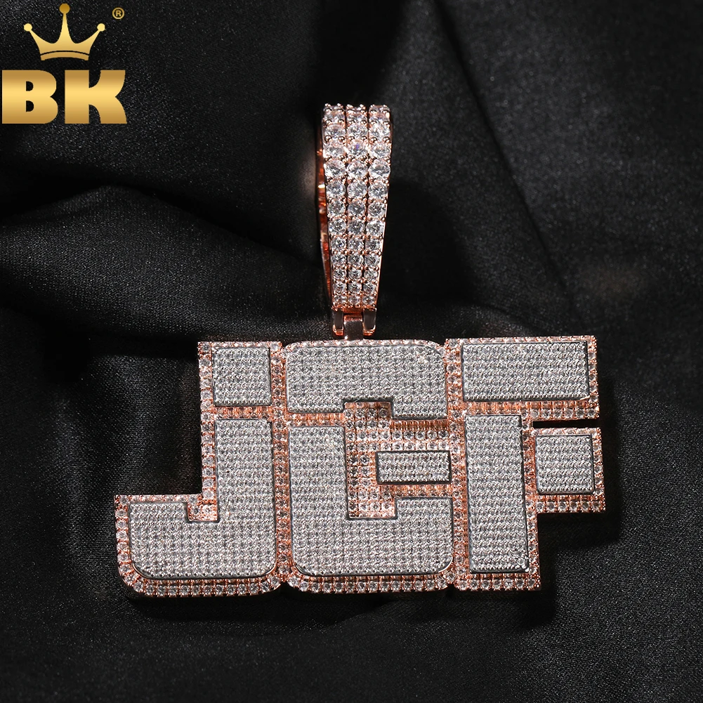 THE BLING KING Custom Double Layer Initial Letters Pendant Necklace Micro Paved Out 5A Cubic Zirconia Chain Hiphop Jewelry