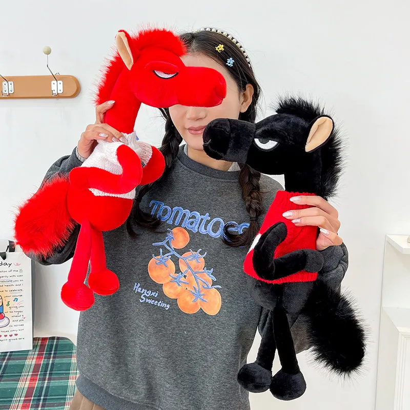 

Soft Plush Horse Toy Red Pink 2026 Year Of The Horse With Heart Knit Sweater Hugging Pillow Funny Gift For Friends Family