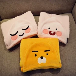 Kawaii APEACH RYAN Anime Plush Cloak Toy Kakao Lazy Travel Portable Blanket Shawl Nap Quilt Exquisite Xmas Gift For Girls