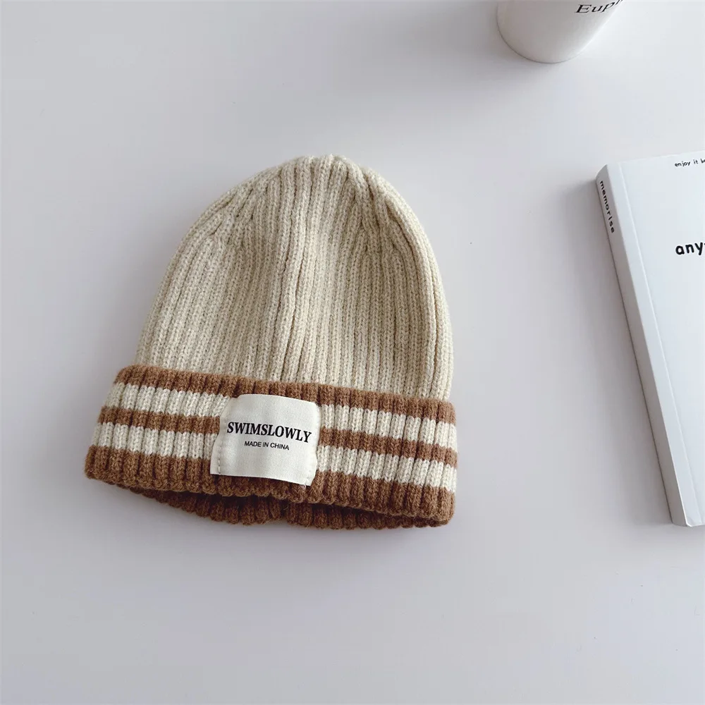 2024 New Cashmere Winter Hat For Baby Boys Girls Outdoor Fashion Warm Striped Knitted Cap Children Winter Beanies Hats Lady Caps