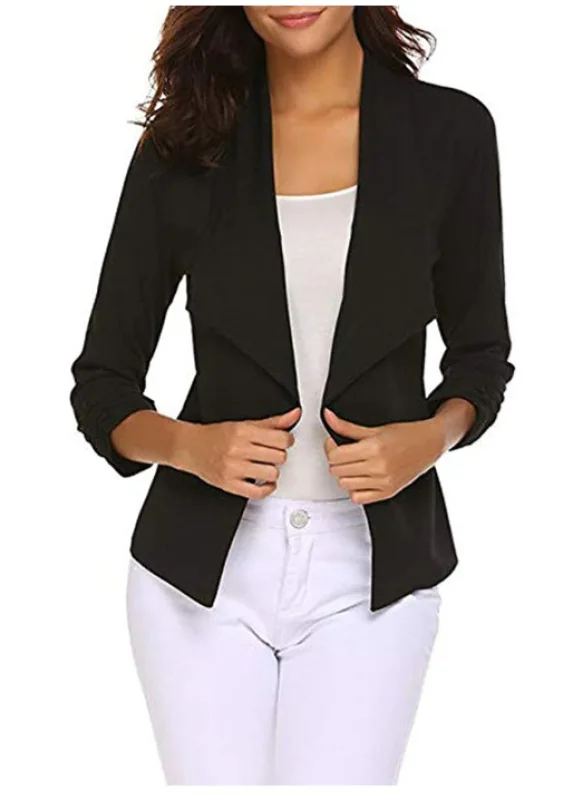 Blazer manga comprida para mulheres, casaco simples e fino para senhoras, monocromático