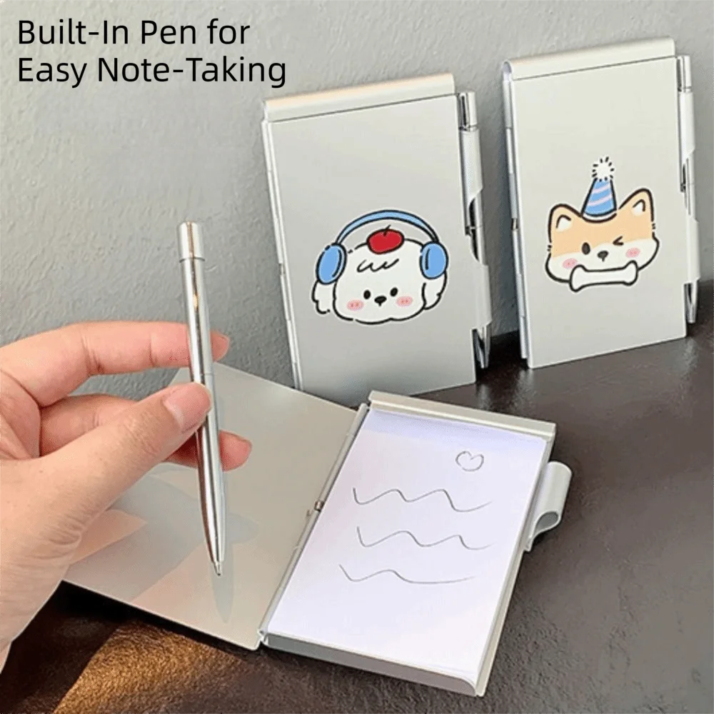 Refillable Paper Pocket Notebook Pen Holder Aluminum Cover Travel Notepad Lightweight Design Portable Size Portable Notebook