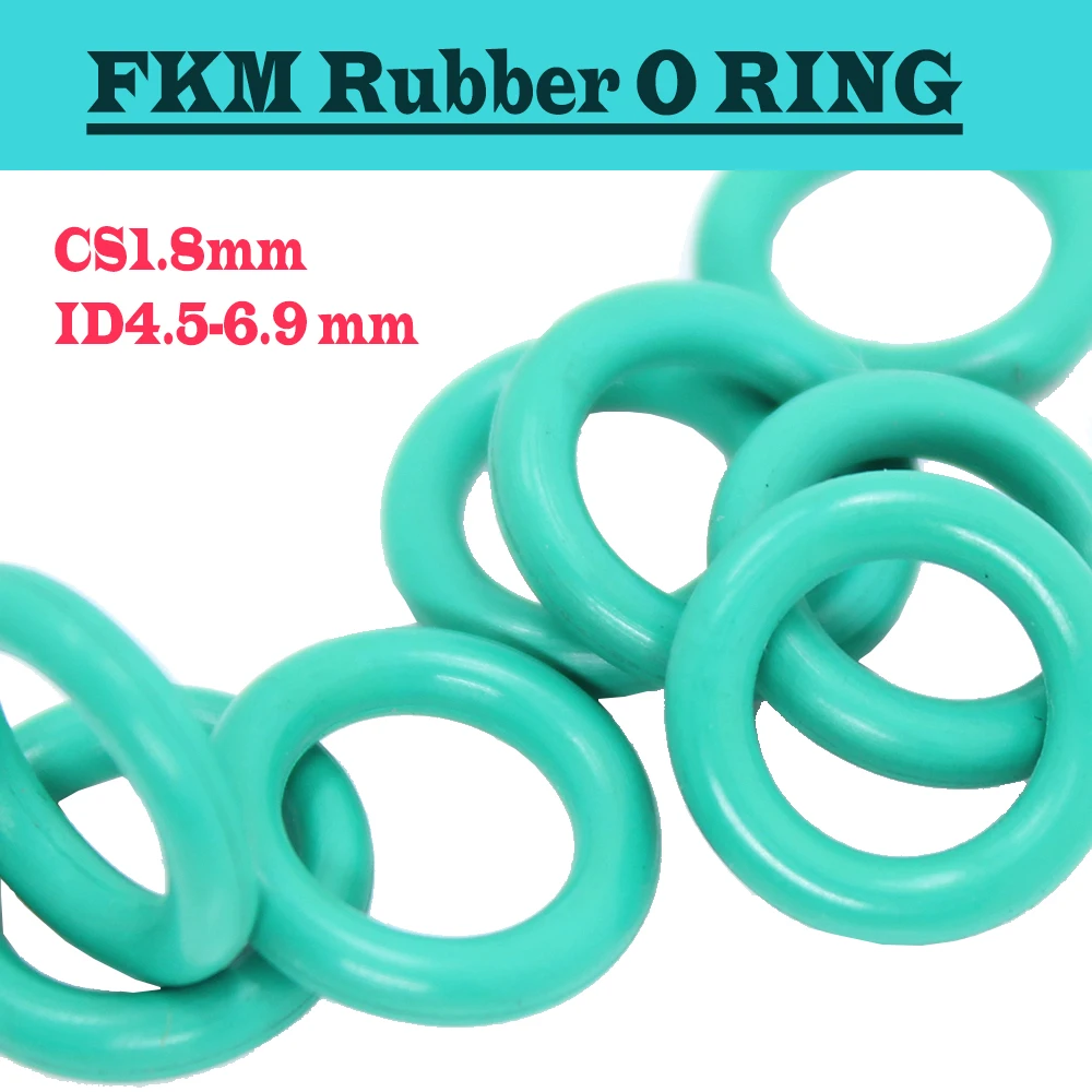 

CS1.8mm FKM Rubber O RING ID 4.5/4.75/4.87/5/5.15/5.3/5.6/6/6.3/6.7/6.9*1.8 mm 100PC O-Ring Fluorine Gasket Oil seal Green ORing