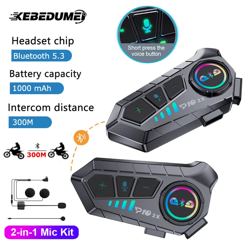 

1/2Pcs Motorcycle Helmet Intercom Headset Wireless Interphone Intercomunicador Moto Waterproof Bluetooth Headphone For 2 Riders
