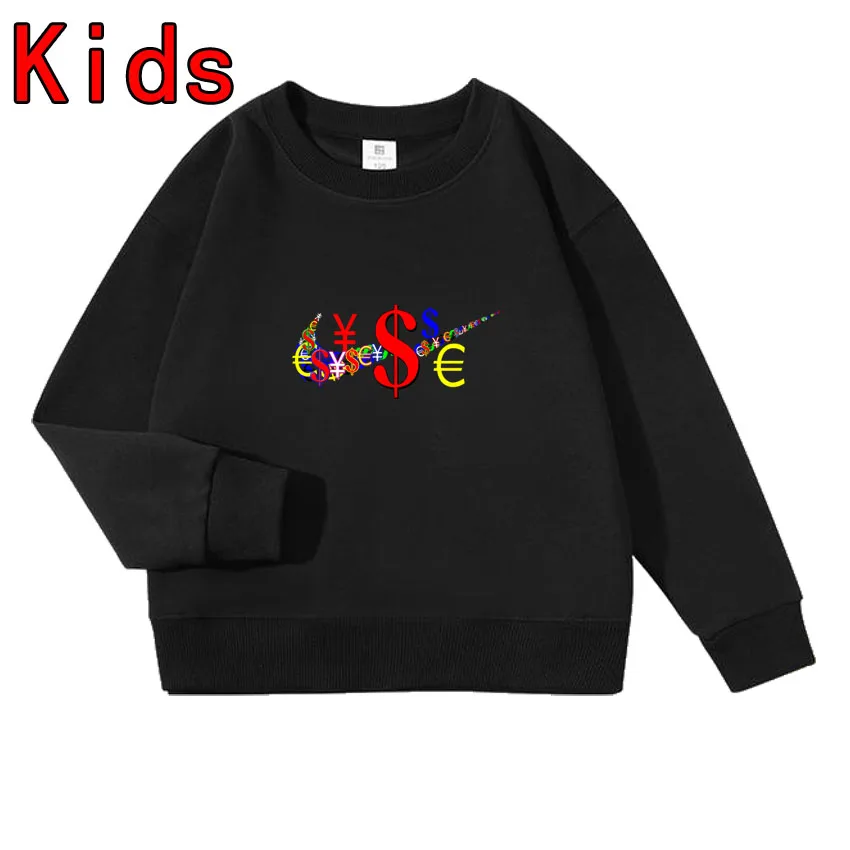 Children's Clothing Spring Autumn Girls Boys Tops Dollar Symbol $ € Print Street Cool Kid Casual Long Sleeve Brand Sweatshirts