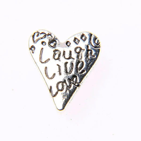 

11*10mm Tibetan Silver Plated Laugh Live Love Lettering Heart Shaped Charm Bead Conector 40pcs EF3557 Pendants Jewelry Making