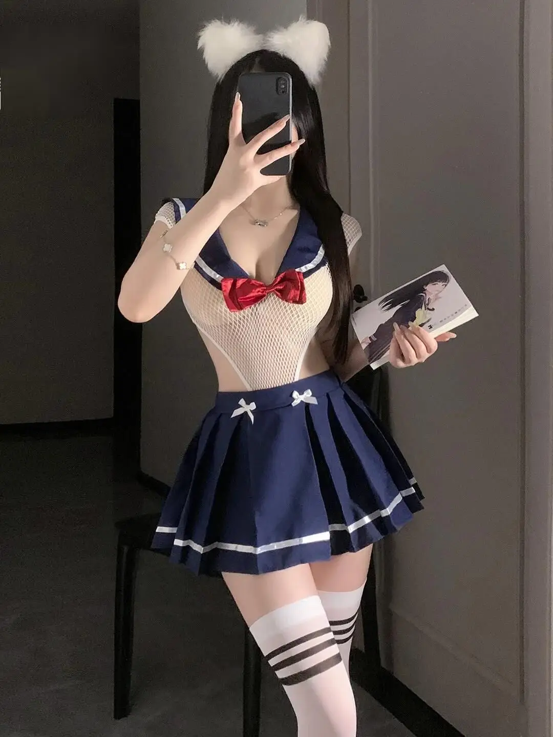 

Сексуальная сетчатая двусторонняя одежда, комплекты юбок с бантом для колледжа JK, очаровательная униформа, сексуальное боди Pure Desire, комплекты с юбкой, элегантный Casaul 8B0X