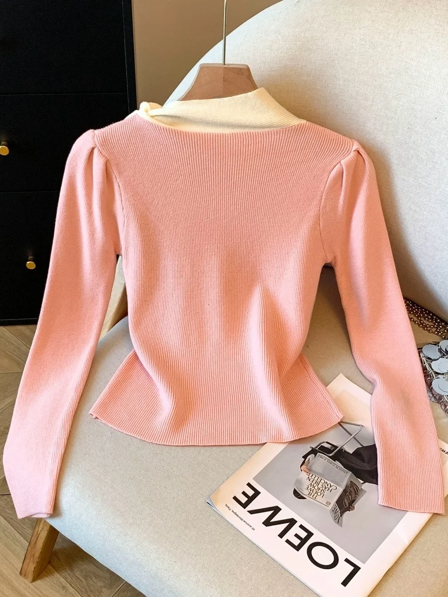 ملابس محبوكة ضيقة للنساء بتصميم فريد مع عقدة فراشية، تبرز الخصر وتنحف الجسم، أنيقة للخريف والشتاء ومناسبة للعمل #2