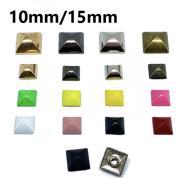 10mm/15mm Pyramid Square Base Spikes Square Rivet Studs for Hat Jeans Shoes Leather Cap bag Diy Craft Accessory