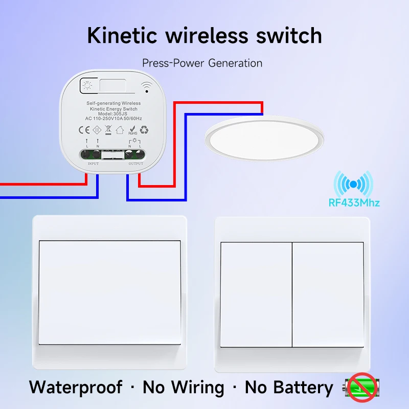 Wireless Self-Powered Switch RF433 for Home Factory DIY LED Light Kinetic Switches No Battery Remote Control