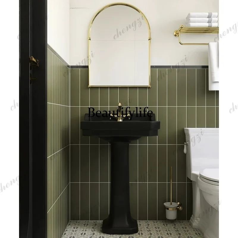 French retro bathroom column basin European washbasin balcony gold bracket floor-to-ceiling washbasin