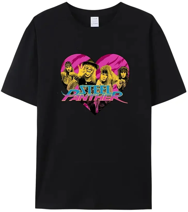 2024 Pink Love Heart Steel Panther Men's T-Shirt Amazing Quality 100% Cotton Hip Hop Casual Heavy Metal Classic Tops