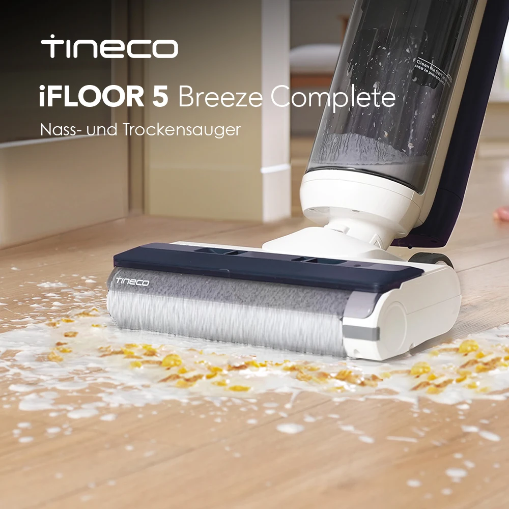 Tineco iFLOOR 5 Breeze Complete Wet/Dry Vacuum Cleaner, One-Step Cleaning for Hard Floors, Edge Cleaning, Triple Battery Life, Self-Cleaning, Lightweight Cordless Vacuum Mop, Blue
