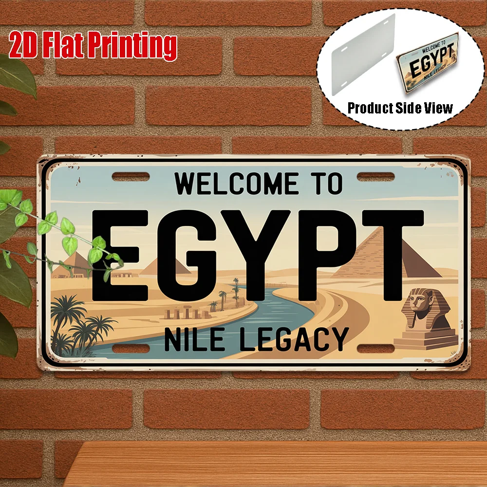2D Flat,1pc, Vintage Aluminum Sign, Only for Decoration, Outdoor Wall Art , Welcome to Egypt Sign, Nile Legacy Decor