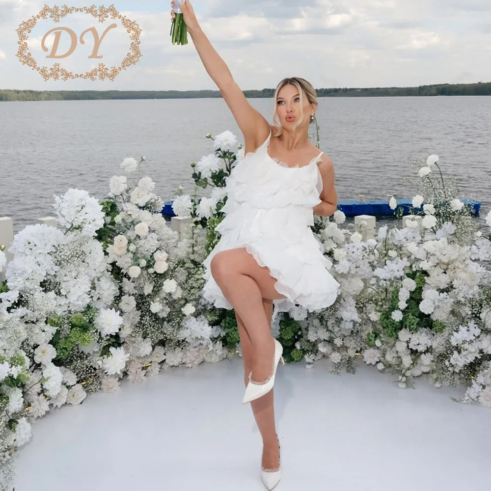 DY Exquisite Ivory A-Line Short Wedding Dresses Ruffled Organza Mini Bridal Gowns 2026 Customized Summer Beach Vestidos De Novia