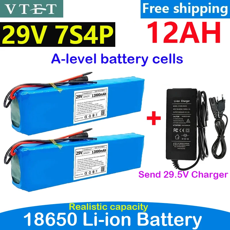 

2024 New 18650 Lithium Battery Pack 29V 7S4P 12Ah Rechargeable High Quality Battery Battery 15A BMS+29.4V Charger DIY Production