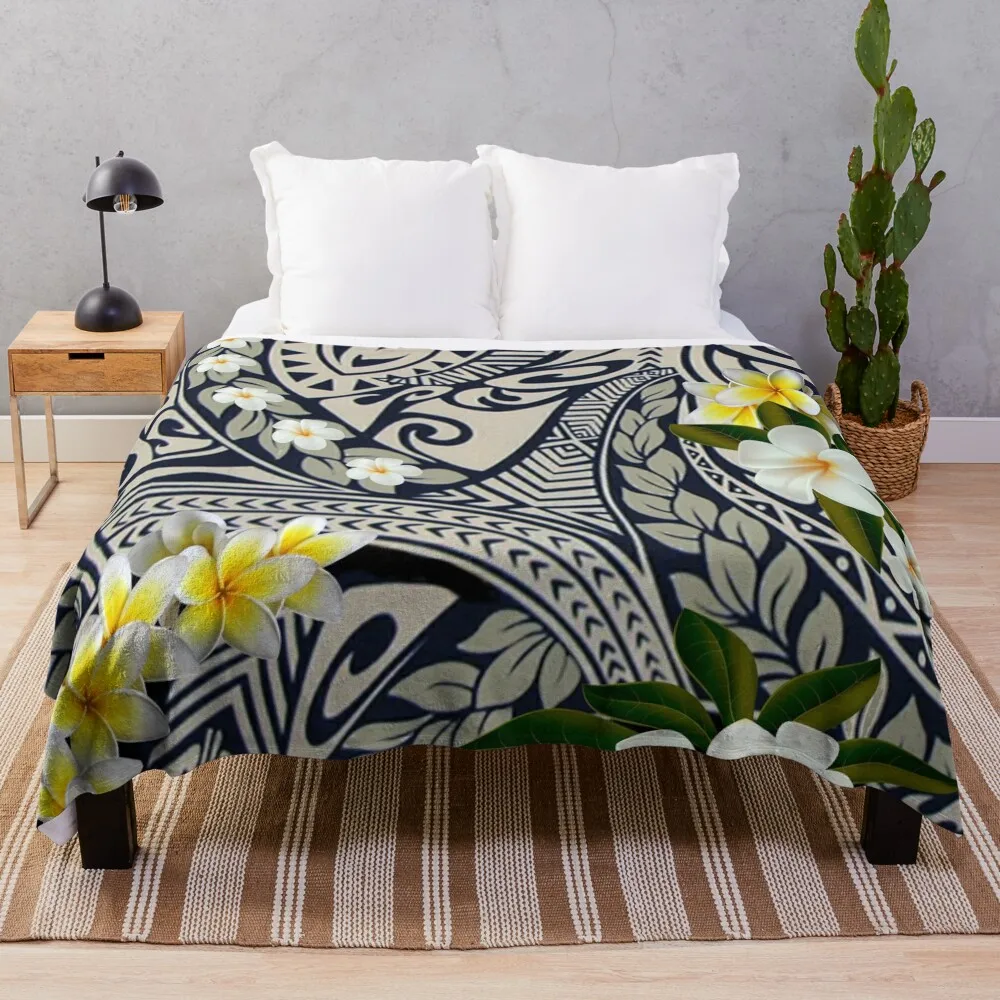 

Traditional Hawaiian Tapa and Plumeria Throw Blanket Bed covers for winter Blankets