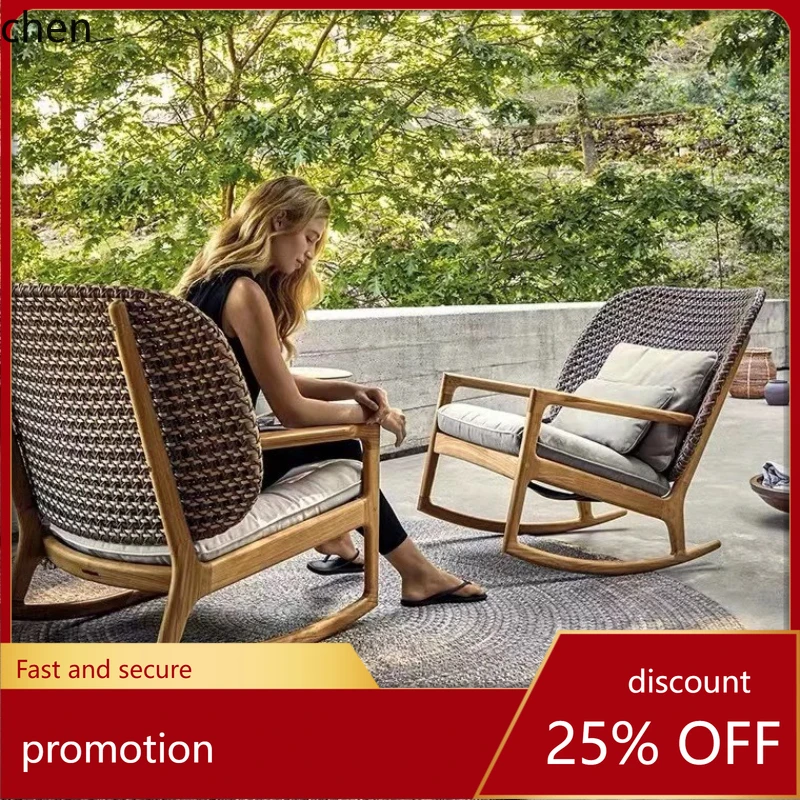 

HXL Outdoor Solid Wood Sofa Restaurant Homestay Villa Courtyard Hotel Club Outdoor Leisure Rattan Woven Chair