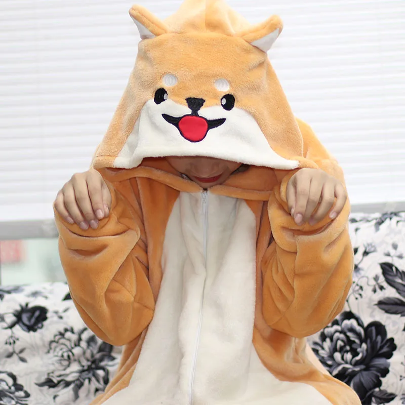 Kawaii Shiba Inu Pajamas Onesie Adults Kigurumi Corgi Hooded Sleepwear Plus Size Cute Anime Short Jumpsuit Women Men Nightwear